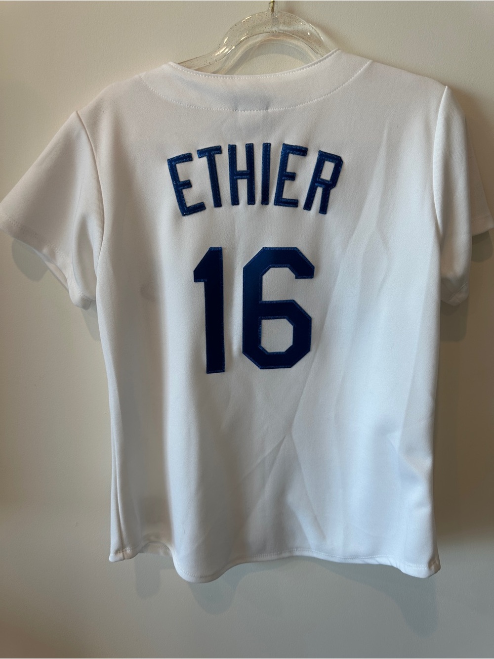Majestic White & Blue Dodgers Youth Button Baseball Jersey